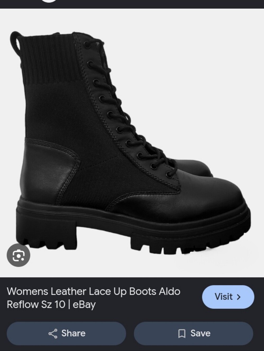 NWT.Aldo Black Lace-Up Leather & Knit Combat Boots